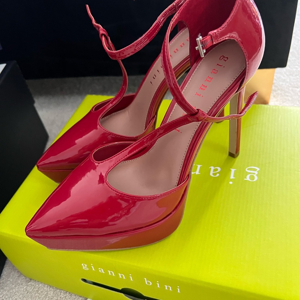 Platform patent leather red heels size 8